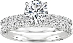 1 CT Round Cut Colorless Moissanite Engagement Ring Set, Tacori Wedding/Bridal Sets, 925 Sterling Silver, Anniversary Ring Pave Set, Holiday Gift for Women, 10K/14K/18K/22K Gold