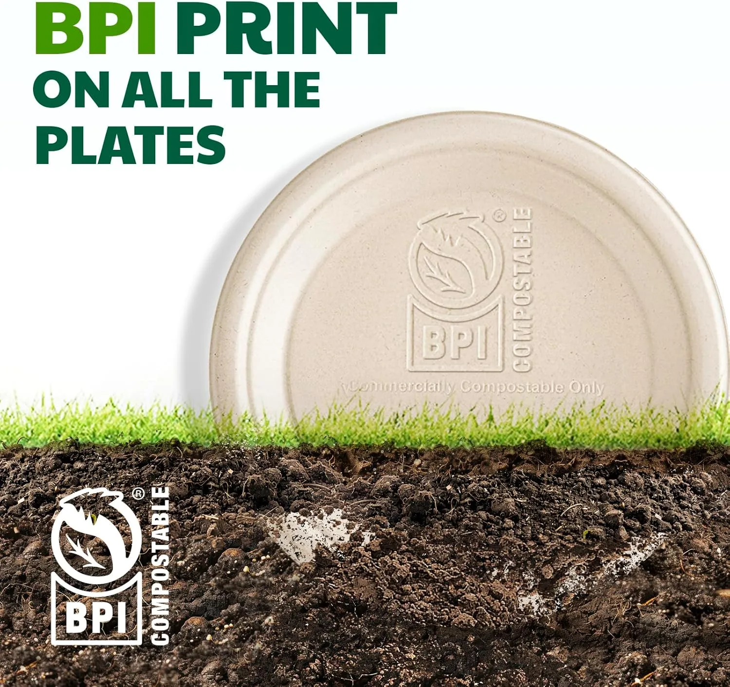 100% Compostable Paper Plates, 10 Inch, 125 Count, Biodegradable Bagasse Plates, Heavy Duty Disposable Plates Bulk for Party | Microwave-Safe | Soak-Resistant, Cut Resistant