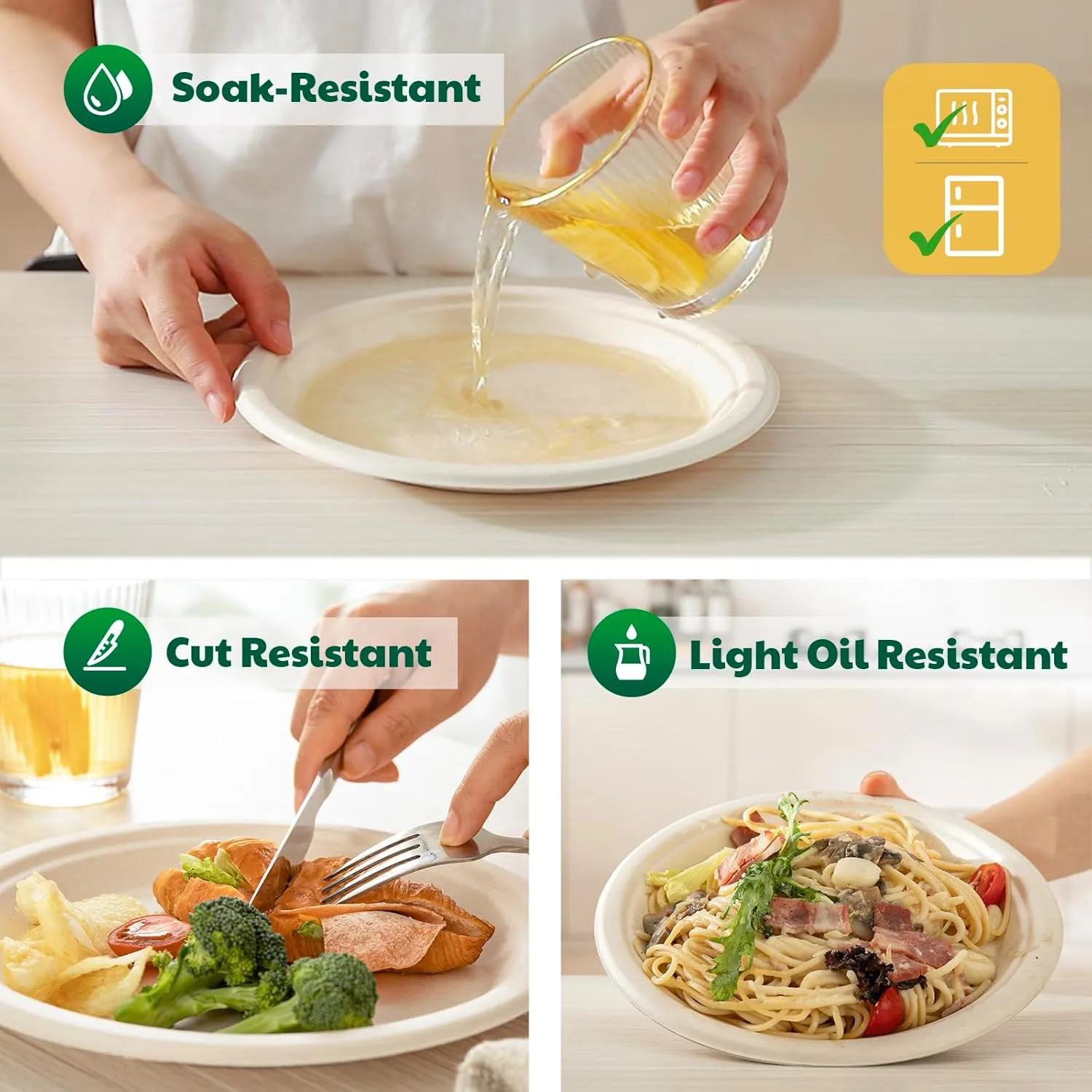 100% Compostable Paper Plates, 10 Inch, 125 Count, Biodegradable Bagasse Plates, Heavy Duty Disposable Plates Bulk for Party | Microwave-Safe | Soak-Resistant, Cut Resistant