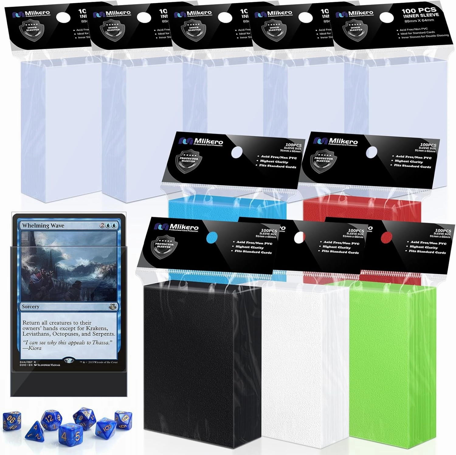 1000 Pack Card Sleeves, 500 Matte Trading Card Sleeve and 500 Inner Sleeves Ideal for Double-Sleeving, Fit for MTG, TCG and Game Cards (5 Colors)