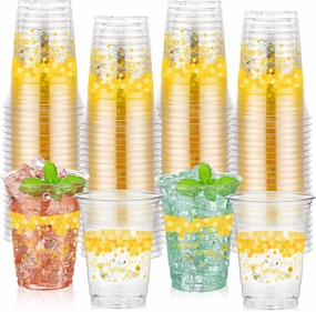 100 Pcs Bee Party Plastic Cups 16 oz Disposable Clear Honey Bee Cups Bulk Cute Drinkware for Baby Shower Birthday Party Supplies Decoration Beverage Snacks