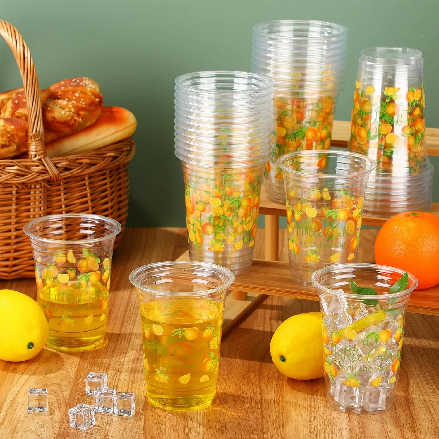 100 Pcs Little Cutie Baby Shower Cups Decoration 16 oz Clear Disposable Orange Party Cups Bulk Cute Fruit Citrus Plastic Glasses for Little Cutie Birthday Gender Reveal Party Supplies