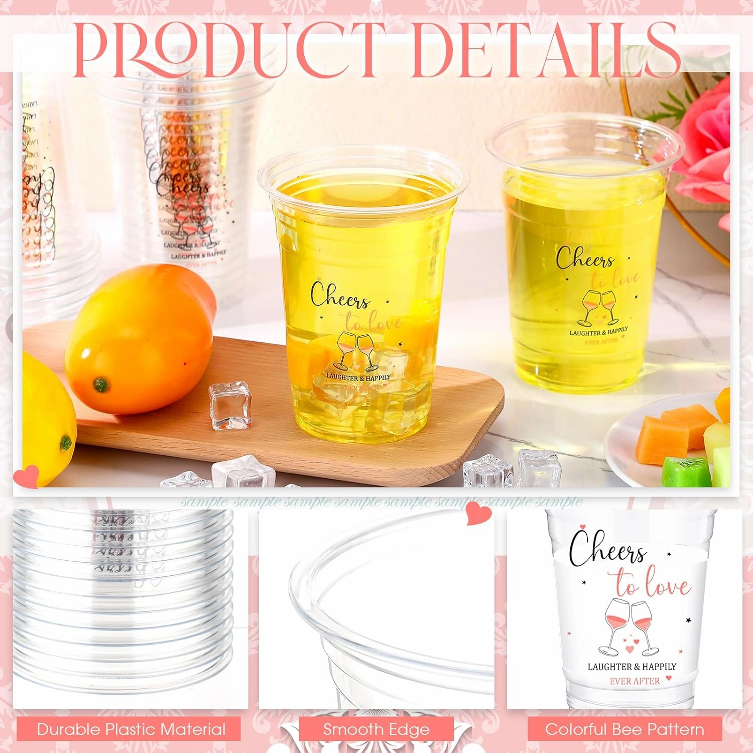 100 Pcs Plastic Wedding Cups 16 oz Cheers to Love Wedding Reception Cups Bulk Disposable Clear Plastic Drinking Glasses for Bridal Shower Engagement Bachelorette Party Supplies