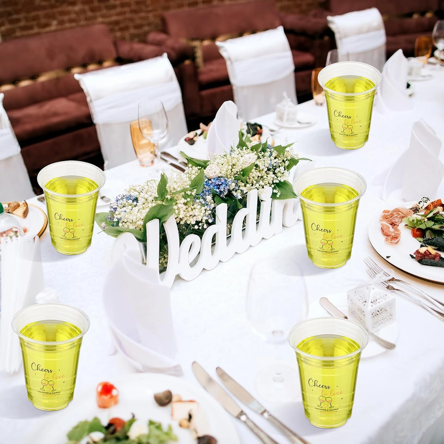 100 Pcs Plastic Wedding Cups 16 oz Cheers to Love Wedding Reception Cups Bulk Disposable Clear Plastic Drinking Glasses for Bridal Shower Engagement Bachelorette Party Supplies