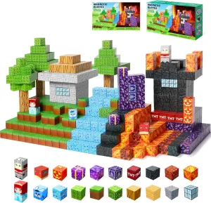 100PCS Magnetic Blocks-1inch -Adventure at Lava World Blocks Set - Magnetic Cubes Building Blocks Toys for Halloween Christmas Birthday Gift - STEM Sensory Toys for 3  Years Old Girl Boys