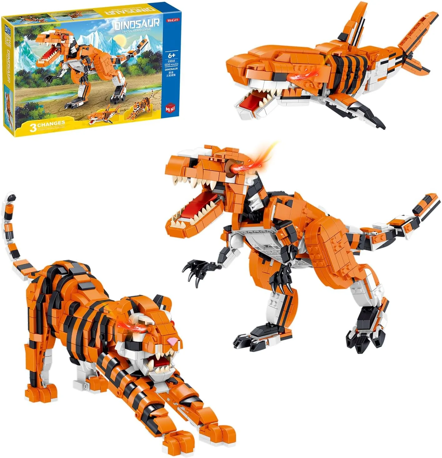 1030 Pcs STEM Building Toy for Adults,3.6MM Mini Building Set,3in1 Mini Transforming Toy with Dinosaur/Tiger/Shark Brick Kit,Educational Toy for Teens Adults,Birthday Gifts for Girl Boy Ages 12 