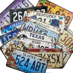 12 Pieces Assorted Retro Vintage State Number Tags, 3D Embossed Licenses, Home Wall Decoration