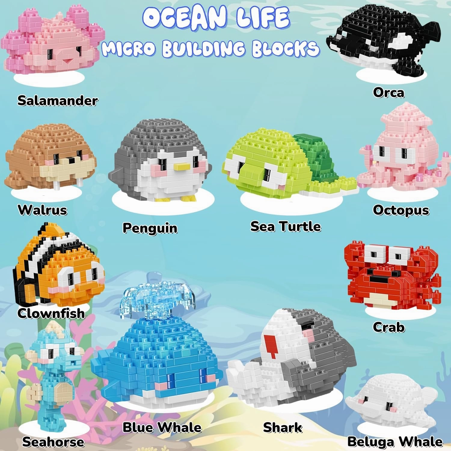12 Pcs Building Block Sets, Ocean Life Micro Set, Mini Building Blocks, Animal Building Blocks for Adults & Kids, Small Toy Gift, Classroom Prizes, Party Favors, Toys for Ages 8-13   (12 PCS)