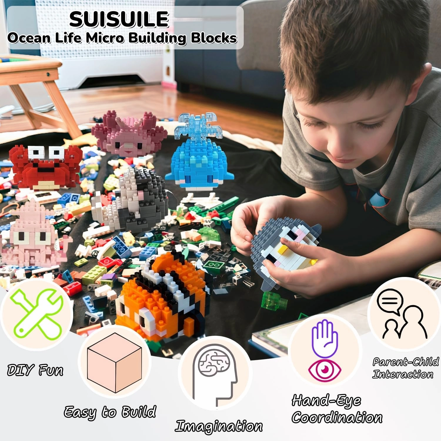12 Pcs Building Block Sets, Ocean Life Micro Set, Mini Building Blocks, Animal Building Blocks for Adults & Kids, Small Toy Gift, Classroom Prizes, Party Favors, Toys for Ages 8-13   (12 PCS)
