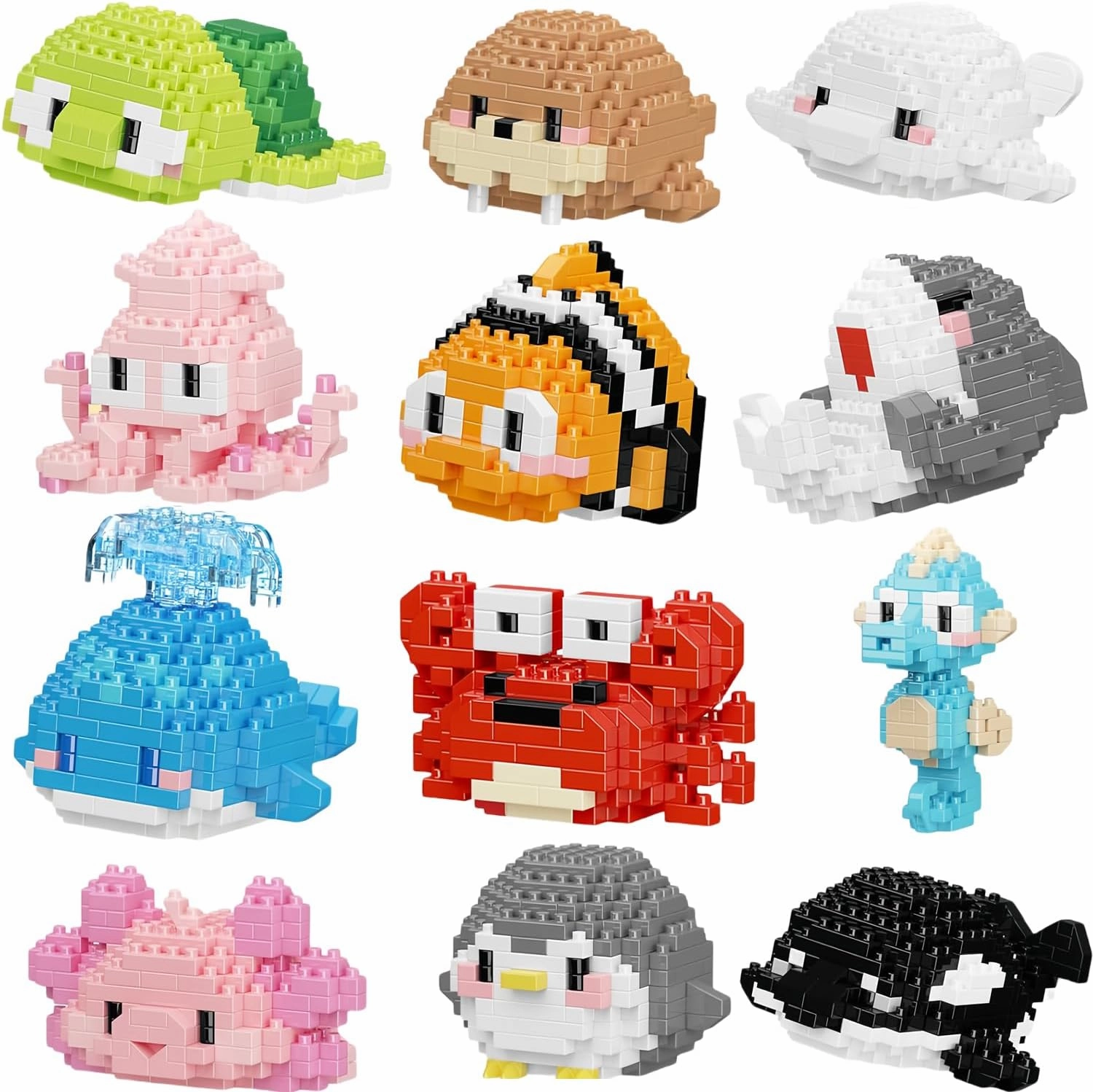 12 Pcs Building Block Sets, Ocean Life Micro Set, Mini Building Blocks, Animal Building Blocks for Adults & Kids, Small Toy Gift, Classroom Prizes, Party Favors, Toys for Ages 8-13   (12 PCS)