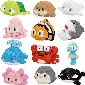 12 Pcs Building Block Sets, Ocean Life Micro Set, Mini Building Blocks, Animal Building Blocks for Adults & Kids, Small Toy Gift, Classroom Prizes, Party Favors, Toys for Ages 8-13   (12 PCS)