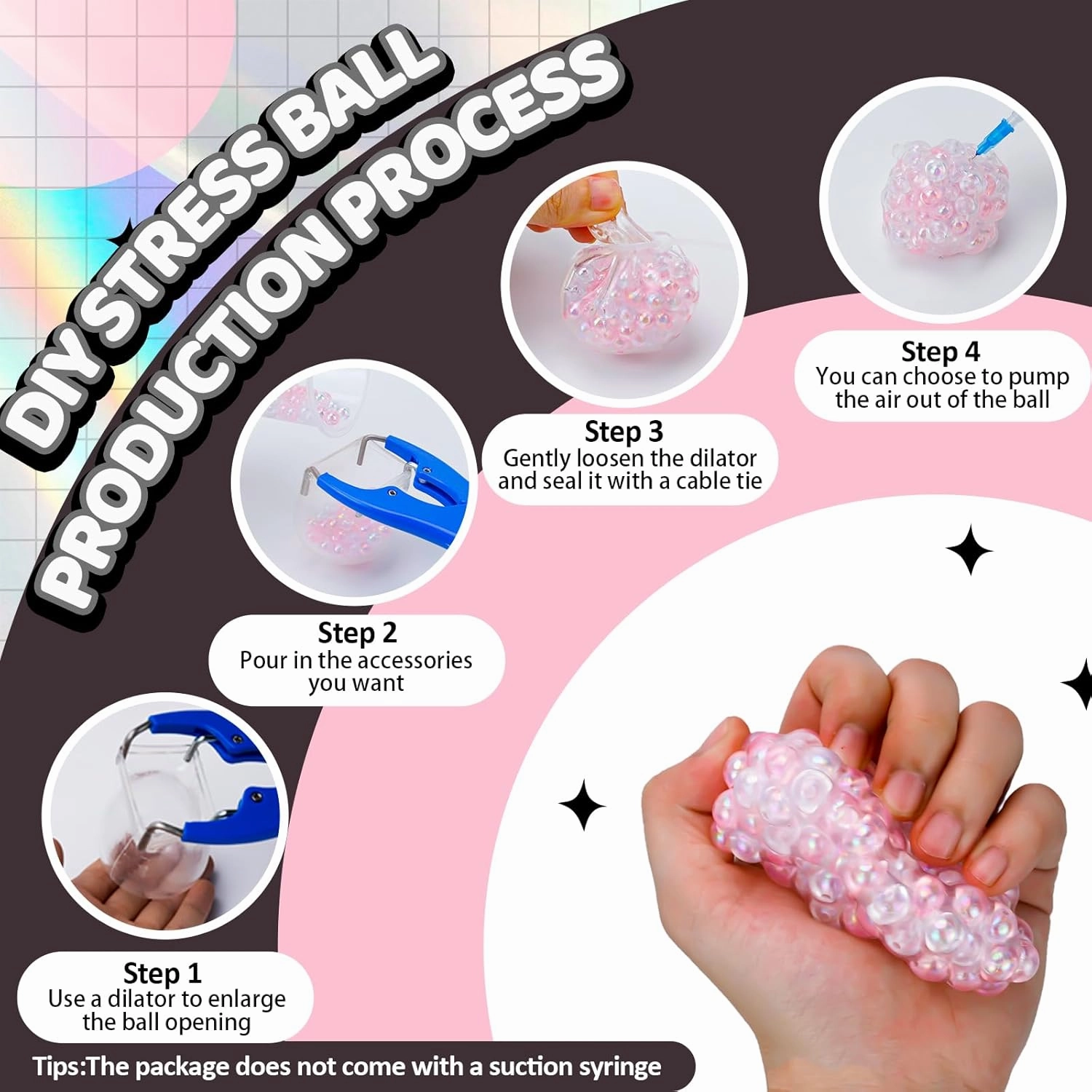 12 PCS Stress Ball Making Kit, DIY Stress Ball Making Kit Stress Ball Kit, Transparent DIY Squishy Stress Ball Sets --Sparkle Pop