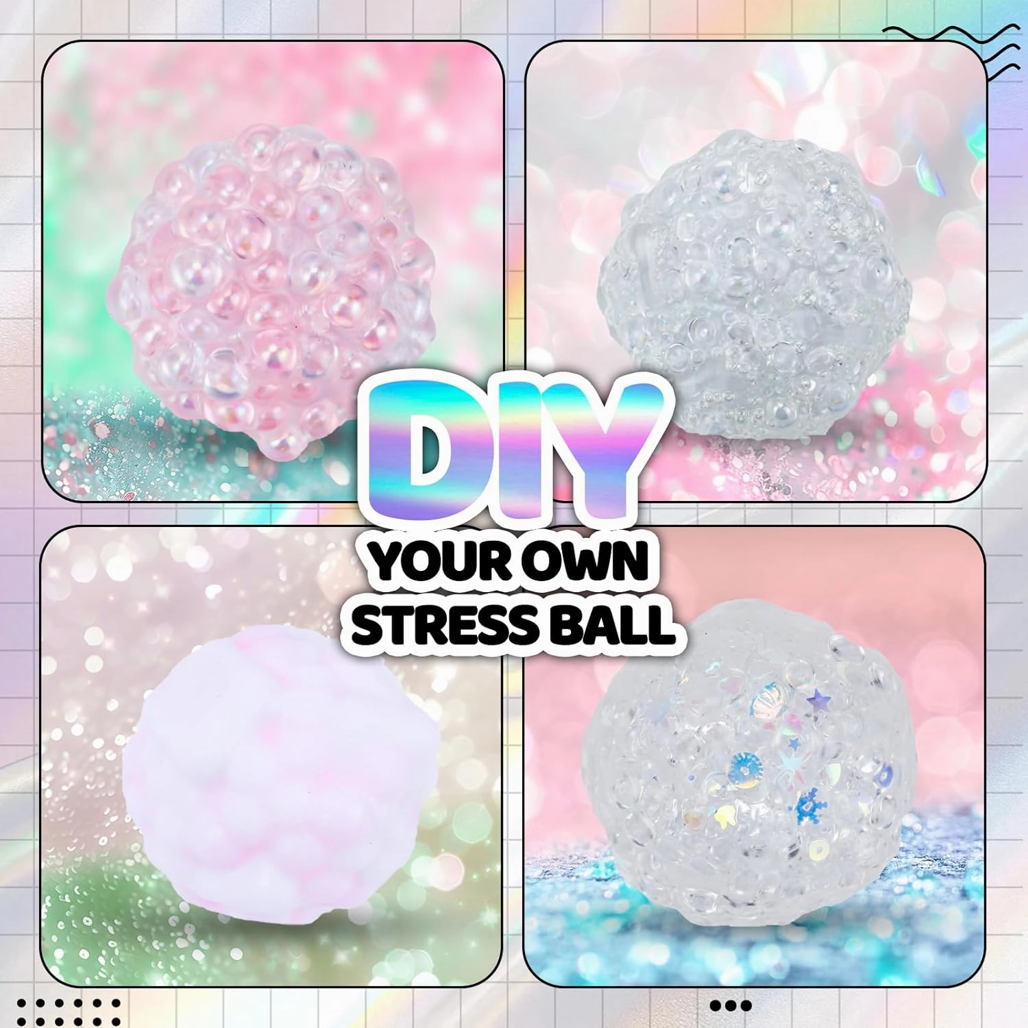 12 PCS Stress Ball Making Kit, DIY Stress Ball Making Kit Stress Ball Kit, Transparent DIY Squishy Stress Ball Sets --Sparkle Pop