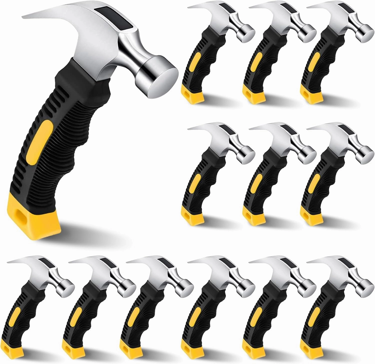 12 Pcs Stubby Claw Hammer, 8 Ounce Small Mini Stubby Hammer, Small Claw Hammers Lightweight Melt Hammers Tool for Home Repair, Building, Work, Crafts Handmade Outdoor Camping (Black-Yellow)