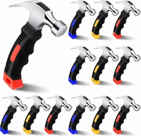12 Pcs Stubby Claw Hammer, 8 Ounce Small Mini Stubby Hammer, Small Claw Hammers Lightweight Melt Hammers Tool for Home Repair, Building, Work, Crafts Handmade Outdoor Camping (Blue-Yellow-Red)