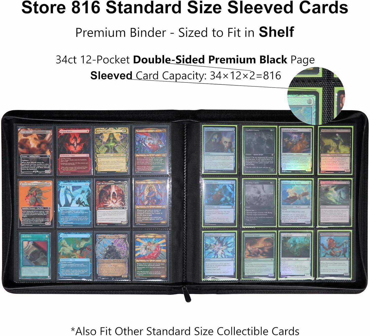12 Pocket 800  Pockets Card Binder, Large Ringless Side Loading Pockets Trading Card Album Folder for TCG -White