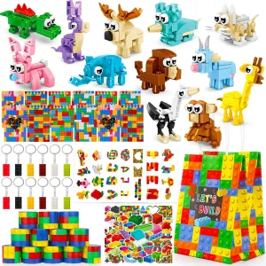 146 Pack Building Blocks Party Favor, Building Blocks Party Supplies Tote Bag Notebook Bracelet Keychain Stamps Stickers for Birthday Party Decoration Gifts Class Reward