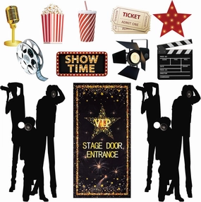 14 Pieces Movie Theme Photography Backdrop and Studio Props DIY Kit, VIP Stage Door Entrance Doors Cover, Paparazzi Props Party Accessory Awards Night Ceremony Photo Booth Background for Party Decor