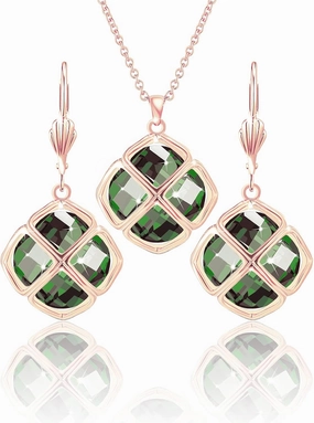 14MM Crystal Pendant Necklace Earrings Sets for Women 14K Glod Plated Jewelry