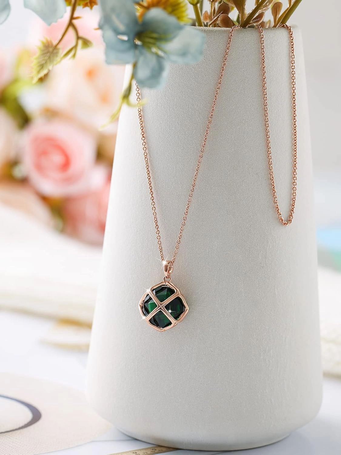 14MM Crystal Pendant Necklace Earrings Sets for Women 14K Glod Plated Jewelry