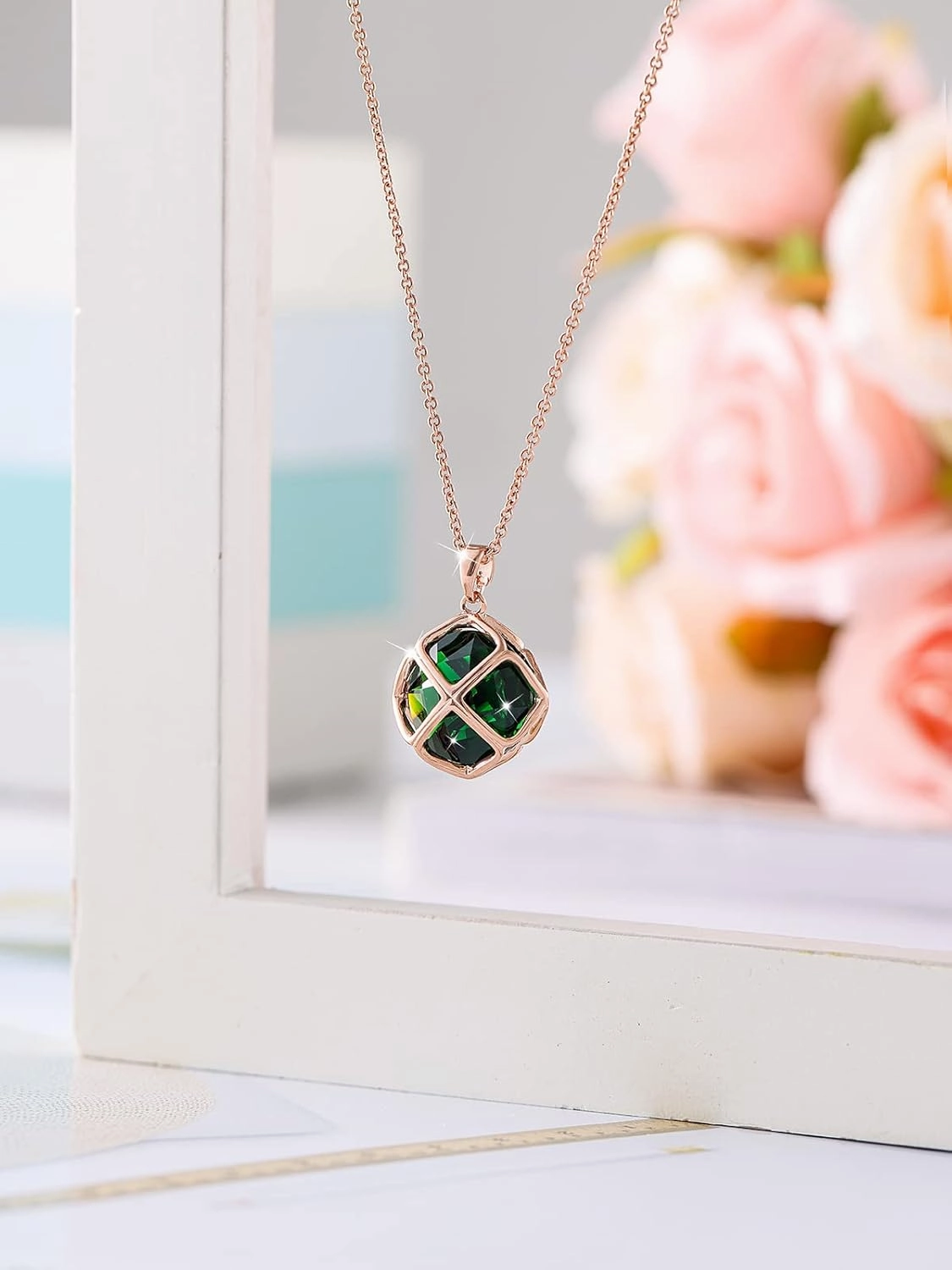 14MM Crystal Pendant Necklace Earrings Sets for Women 14K Glod Plated Jewelry