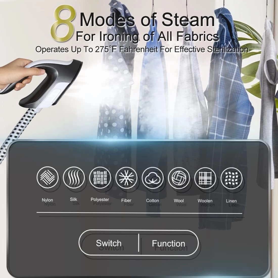 1500W Standing Clothes Steamer with Adjustable Ironing Board, 90 Min Steam Time, 8 Steam Levels, 2.5L Tank - Professional Garment Steamer，black