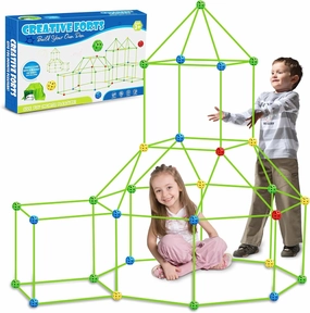 155pc Fort Building Kit for Kids, Teens & Adults | STEM Building Toys with 100 Rods   55 Balls | Creative DIY Indoor/Outdoor Castle & Tunnel Builder Set, Educational Gift for Family Bonding
