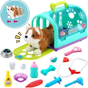 15PCS Electronic Vet Set for Kids,Walk and Bark Little Dog Pretend Play Doctor Playset Pet Care Role Play Early Educational Toys for Boys Grils Toddler