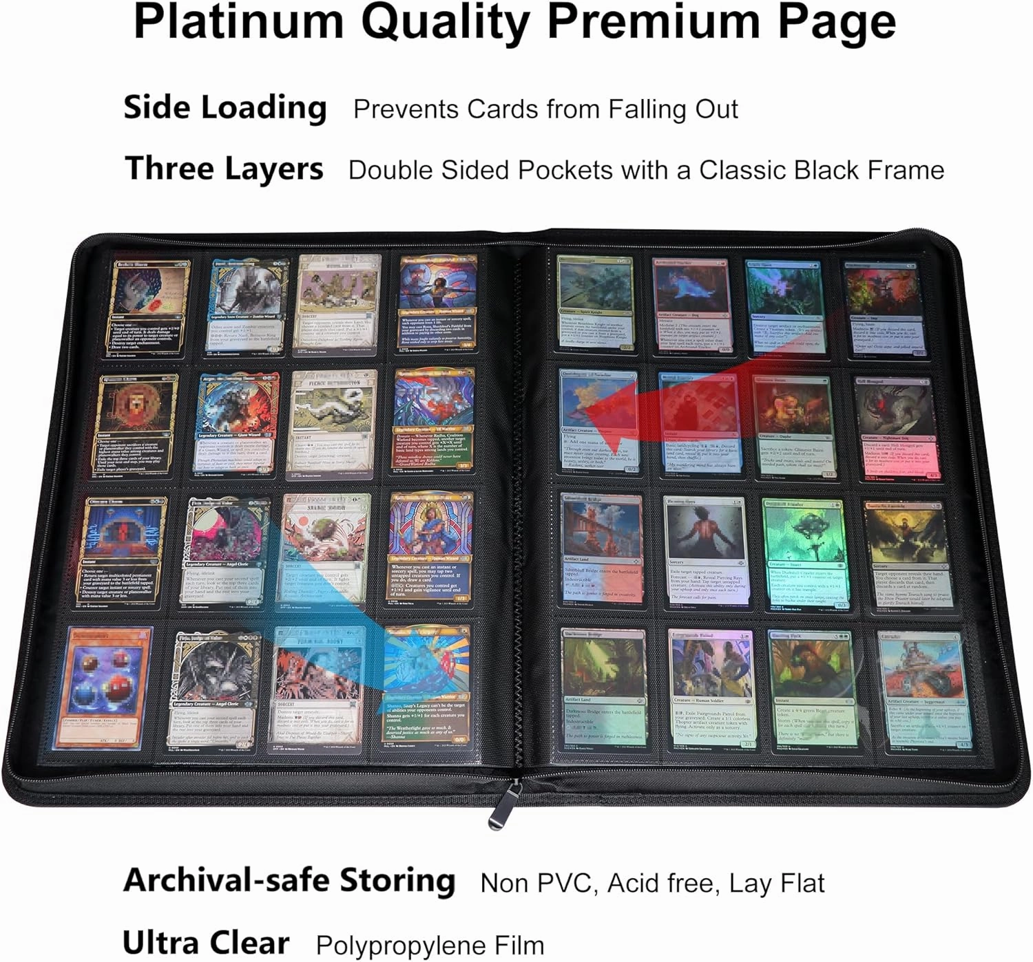 16 Pocket 1408 Pockets Card Binder, Large Ringless Side Loading Pockets Trading Card Album Folder for TCG -Red