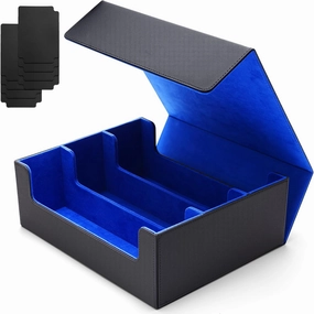 1800  Card Deck Case For Trading Cards, PU Leather Magnetic Closure Card Deck Case Box with 8PCS Divider, Card Deck Box Fit For Fit for YuGiOh, MTG, and Sport Cards (Black＆Blue)