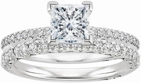 1 CT Princess Cut Colorless Moissanite Engagement Ring Set, Tacori Wedding/Bridal Sets, 925 Sterling Silver, Anniversary Ring Pave Set, Holiday Gift for Women, 10K/14K/18K/22K Gold