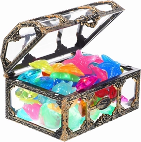 1 Set Pirate Treasure Chest Toy Diamonds Decorations Festival Pool Bath Party Glowing Colorful Gems Find and Splash Diving Gems Treasure Chest with Gems Plastic Random Color