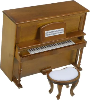 1set Miniature Piano and Stool Decorative Dollhouse Furniture for Mini House Walnut Color for Creating Scenes and Enhancing Home Decor