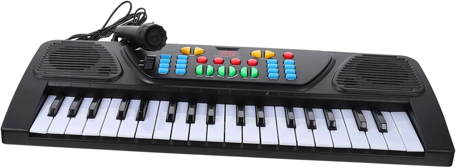 1Set Musical Instrument Piano with Microphone Key Music Learning for Electronic Components Enhances Hearing and Fine Motor Skills Black