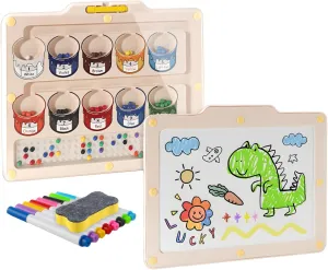 2-in-1 Magnetic Drawing Board and Color Sorting Toy, Educational Learning Set for Kids 3 , with 8 Paintbrushes and Color Classification Activities
