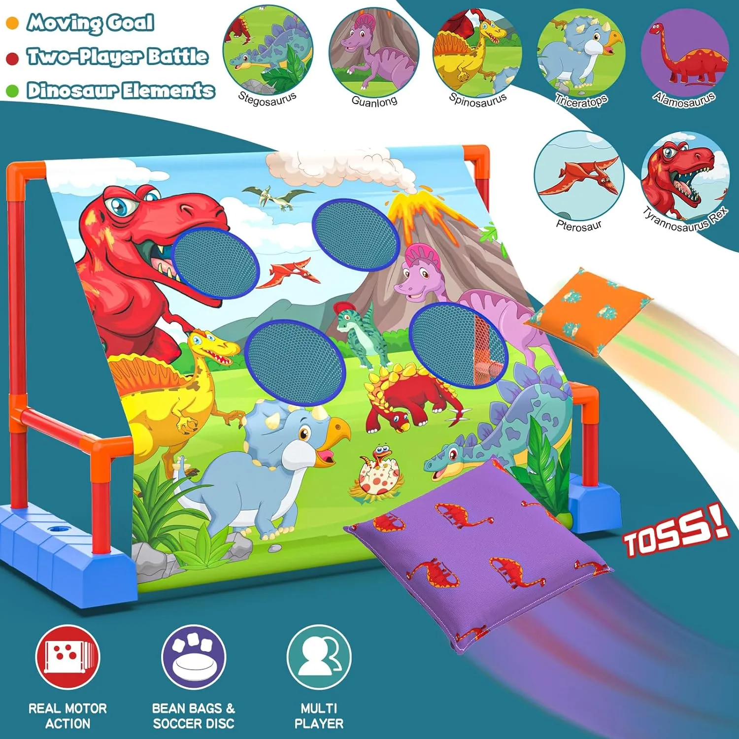2-in-1 Moving Kick Toss Games for Kids Ages 3-12, Light Up Hover Soccer Ball with Animal Bean Bag Toss, Indoor Outdoor Birthday Toys for 3 4 5 6 7 8 9 10 11 12 Year Old Boys Girls