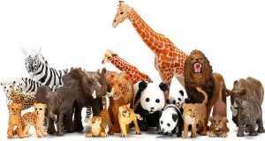 20 PCS Safari Animals Figures Toys, Realistic Plastic Animals Figurines, African Zoo Wild Jungle Animals Playset with Elephant, Giraffe, Lion, Tiger for Kids Party Supplies Cake Topper