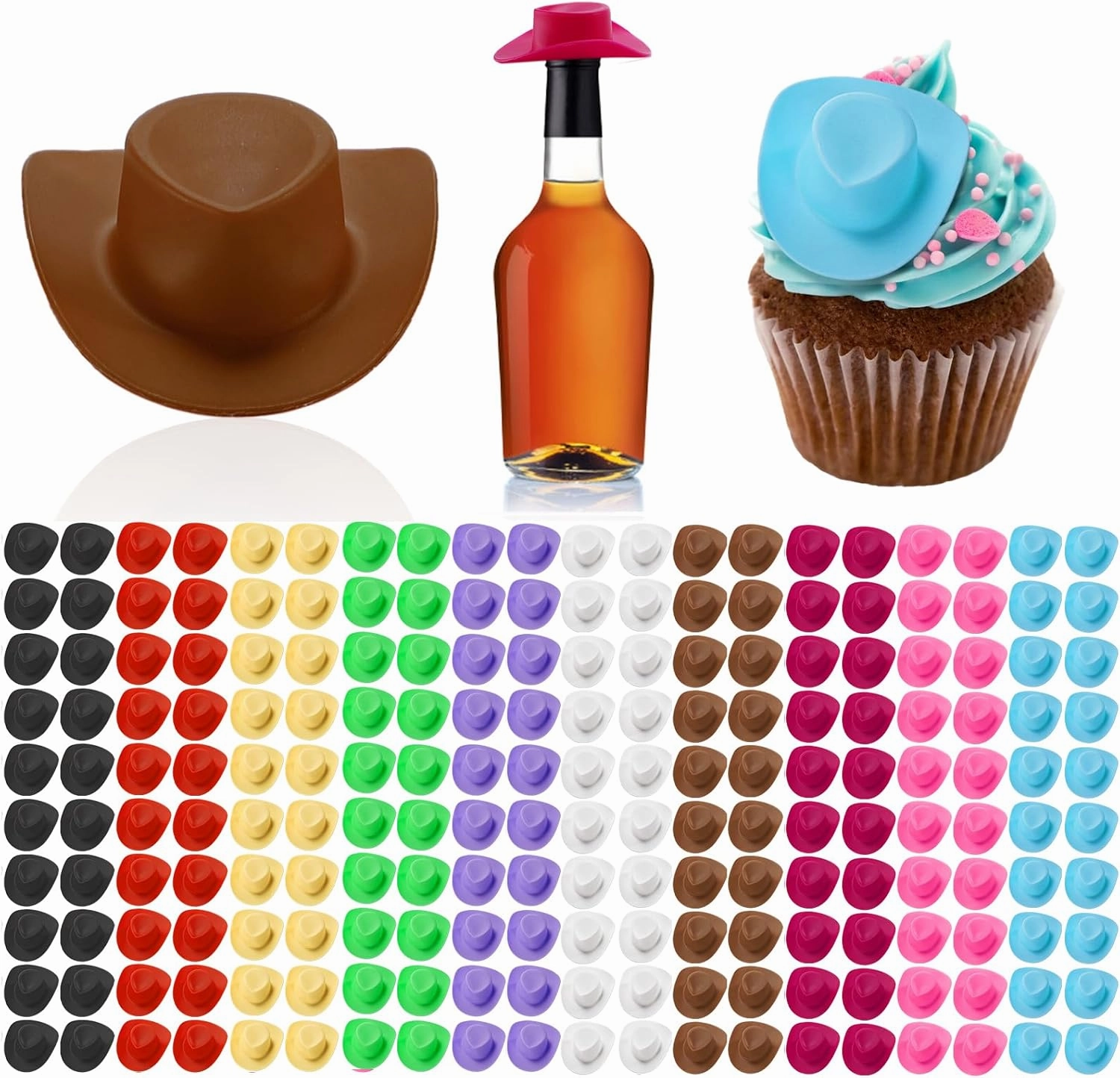 200 Pcs Mini Cowboy Hats, Tiny Cowboy Hat for Crafts, 2 Inch Plastic Miniature Western Cowboy Cowgirl Hat, Small Party Hats for Doll Pet Cake Cupcake Bottle Decor Outdoor Party