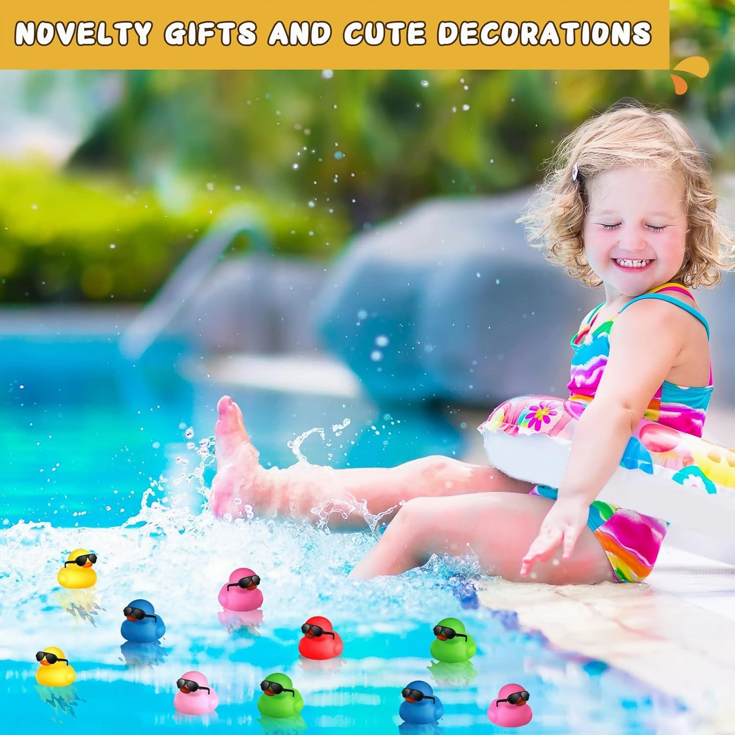 200 Pcs Mini Rubber Ducks with Sunglasses, Bulk Mini Tiny Ducks Bath Toys Float Squeak Bathtub Duckies Cruise Baby Shower Birthday Party (Colorful)