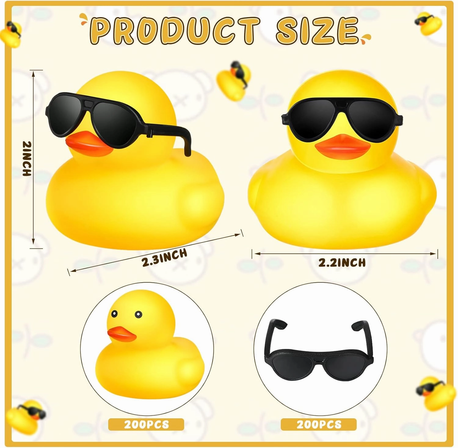 200 Pcs Mini Rubber Ducks with Sunglasses, Bulk Mini Tiny Ducks Bath Toys Float Squeak Bathtub Duckies Cruise Baby Shower Birthday Party (Colorful)