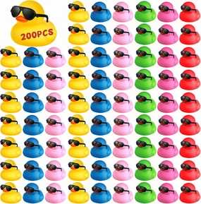 200 Pcs Mini Rubber Ducks with Sunglasses, Bulk Mini Tiny Ducks Bath Toys Float Squeak Bathtub Duckies Cruise Baby Shower Birthday Party (Colorful)