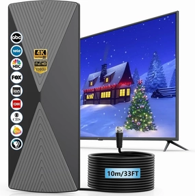 2025 TV Antenna,1200  Miles Long Range TV Antenna, HD Digital TV Antenna Indoor with Signal Booster, Antenna for Smart TV and All Older TV's-Supports 4K 1080p -33ft Long Cables