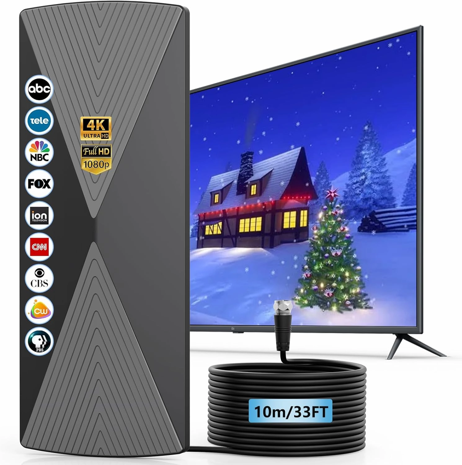 2025 TV Antenna,1200  Miles Long Range TV Antenna, HD Digital TV Antenna Indoor with Signal Booster, Antenna for Smart TV and All Older TV's-Supports 4K 1080p -33ft Long Cables