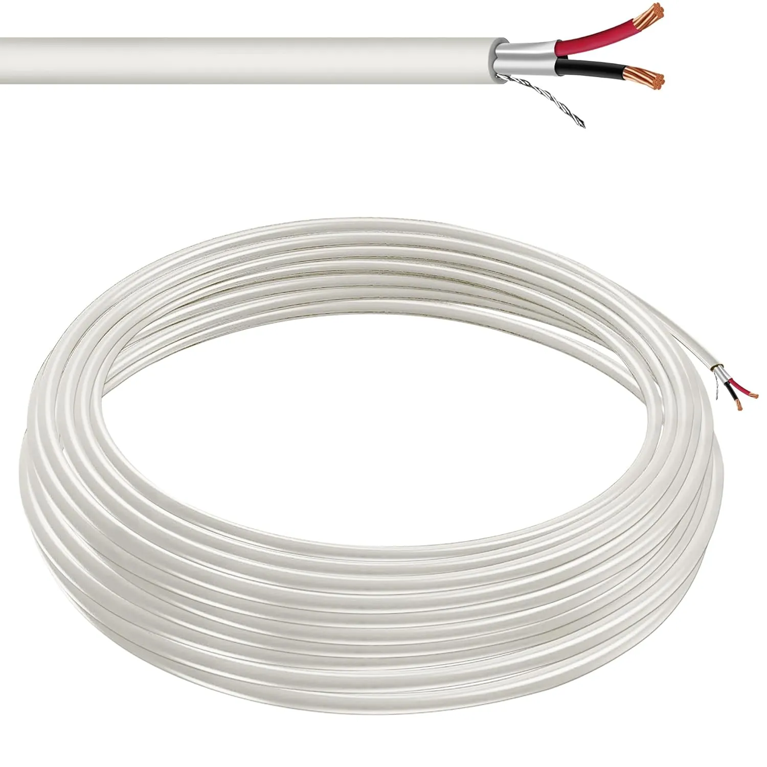 22 AWG 2 Conductor Stranded Shielded Plenum Cable White CL3P Jacket for Security/Alarm/Access Control/Sound - 100 Foot Roll in a Bag
