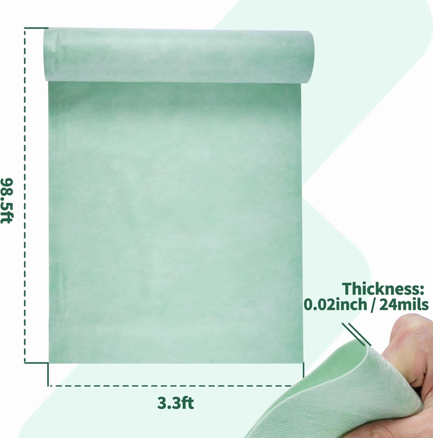 24mils Waterproof Membrane for Shower 3.3ft x 98.5ft Underlayment Waterproof Polyethylene 323 sq.ft Membrane Polyethylene Fabric Roll for Bathroom, Sauna, Steam Room, Green