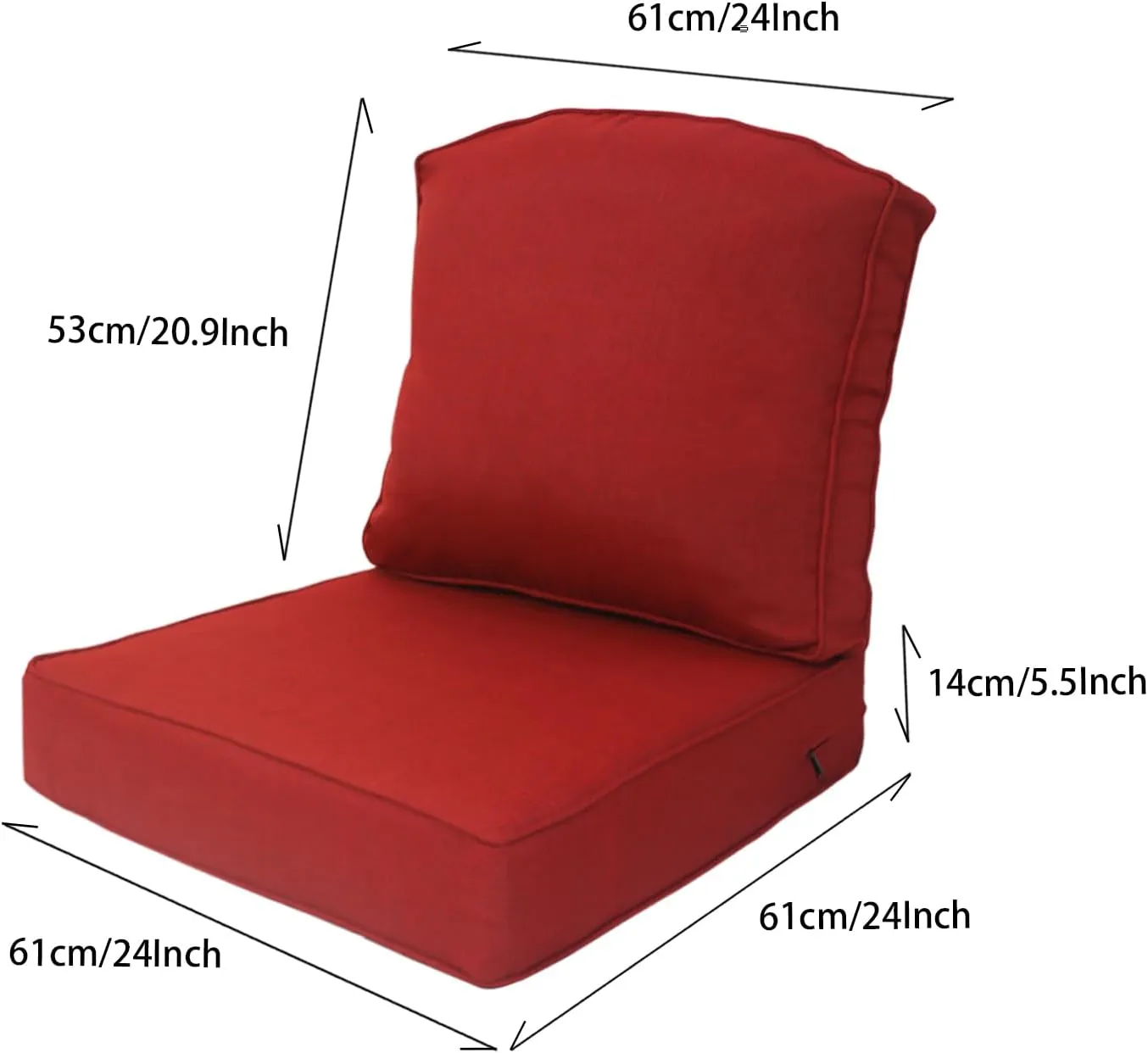 24x24 inch Outdoor/Indoor Deep Seat Patio Cushions Set of 2 Resilient Foam Filling Water Repellent Stain-Resistant UV Resistant Weather Resistant Deep Seat Bottom Chili