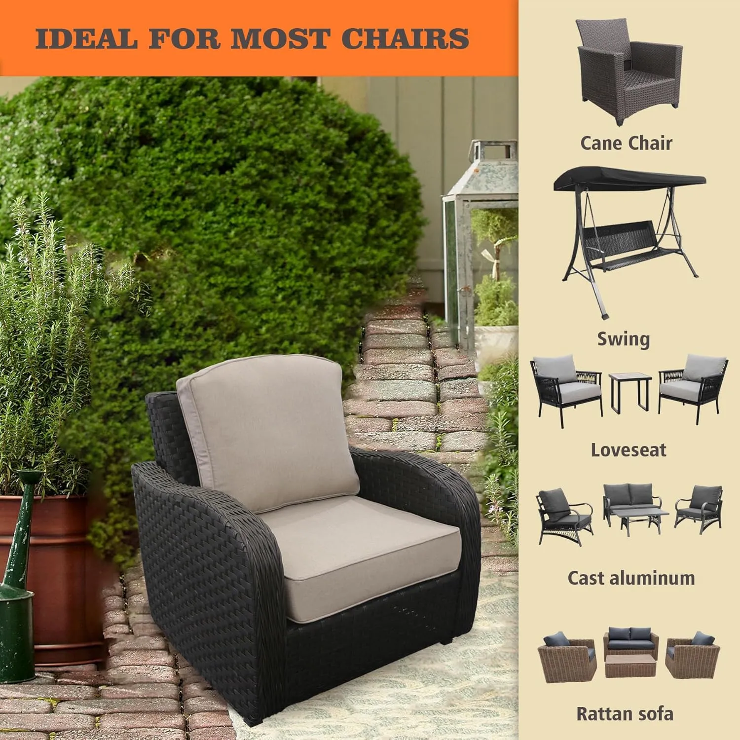 24x24 inch Outdoor/Indoor Deep Seat Patio Cushions Set of 2 Resilient Foam Filling Water Repellent Stain-Resistant UV Resistant Weather Resistant Deep Seat Bottom Putty