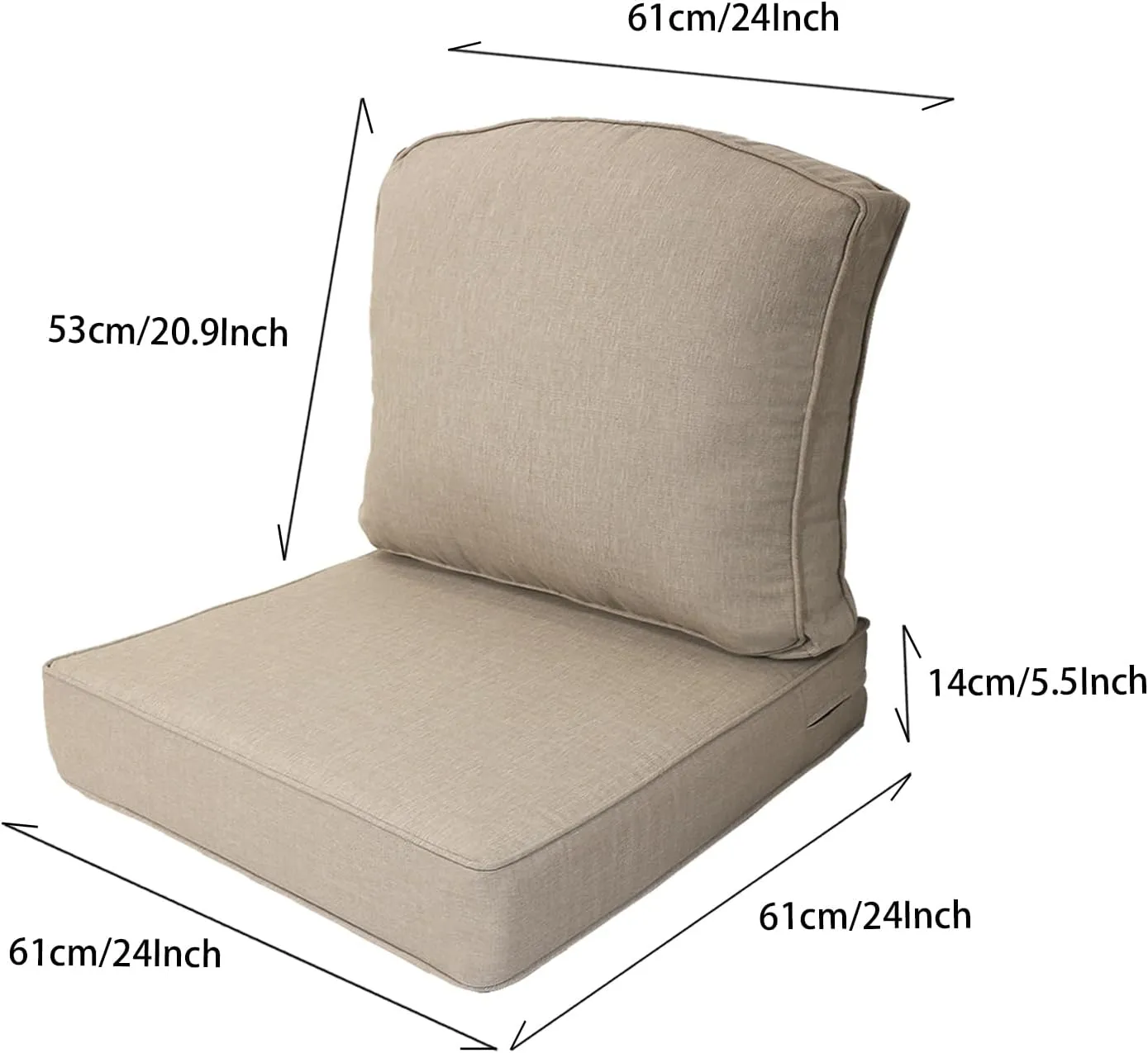 24x24 inch Outdoor/Indoor Deep Seat Patio Cushions Set of 2 Resilient Foam Filling Water Repellent Stain-Resistant UV Resistant Weather Resistant Deep Seat Bottom Putty