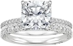 2.5 CT Cushion Cut Colorless Moissanite Engagement Ring Set, Tacori Wedding/Bridal Sets, 925 Sterling Silver, Anniversary Ring Pave Set, Holiday Gift for Women, 10K/14K/18K/22K Gold