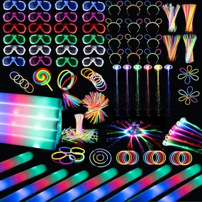 272 PCs Glow Party Supplies, 24 Foam Glow Sticks, 24 LED Glasses and 200 Glow Sticks ＆ Bracelets, 12 Glow sticks headband 12 Fiber Optic Hair Light，Glow Neon Party Favors for Wedding, Concert, Raves